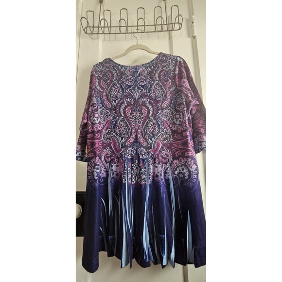 One World‎ lives and let live Paisley Scoop Neck Tunic knit embellished top 2X - Picture 2 of 8